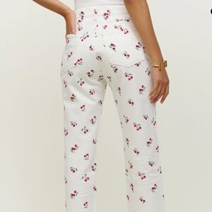 Reformation Cherries Embroidered High Rise Straight Jeans
